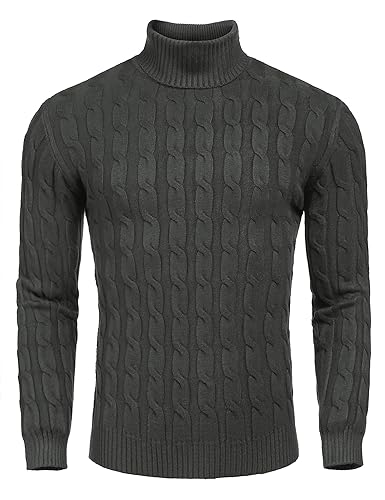 COOFANDY Herren Slim Fit Rollkragenpullover Casual Twisted Knitted Pullover Sweater, dark coffee, L von COOFANDY