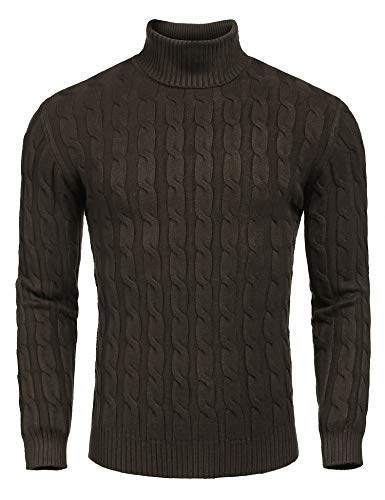 COOFANDY Herren Slim Fit Rollkragenpullover Casual Twisted Knitted Pullover Sweater, dark coffee, Mittel von COOFANDY