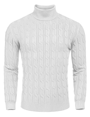 Coofandy Herren Slim Fit Rollkragenpullover Casual Twisted Strickpullover Sweater, 01-weiß, L von COOFANDY