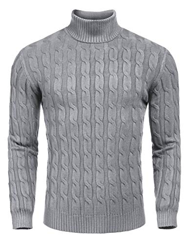 COOFANDY Herren Slim Fit Dünner Rollkragenpullover Casual Twisted Strickpullover Sweater, GRAU, Klein von COOFANDY