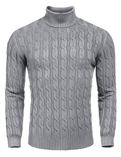 COOFANDY Herren Slim Fit Rollkragenpullover Casual Twisted Strickpullover Sweater, GRAU, L von COOFANDY