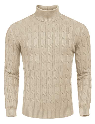 COOFANDY Herren Slim Fit Rollkragenpullover Casual Twisted Strickpullover Sweater, Hellkhaki, L COOFANDY Herren Slim Fit Rollkragenpullover Casual Twisted Strickpullover Sweater, Hellkhaki, L von COOFANDY