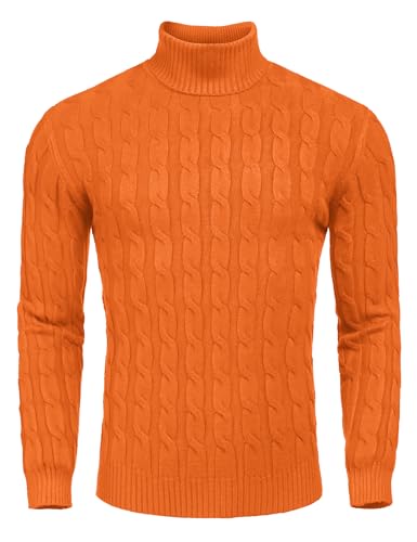 COOFANDY Herren Slim Fit Rollkragenpullover Casual Twisted Strickpullover Sweater, Orange/Abendrot im Zickzackmuster (Sunset Chevron), Mittel von COOFANDY