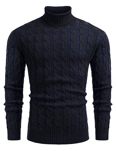 COOFANDY Herren Slim Fit Rollkragenpullover Casual Twisted Strickpullover Sweater, Schwarz und Marineblau, L von COOFANDY