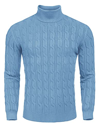 COOFANDY Herren Slim Fit Rollkragenpullover Casual Twisted Strickpullover Sweater, hellblau, Groß von COOFANDY