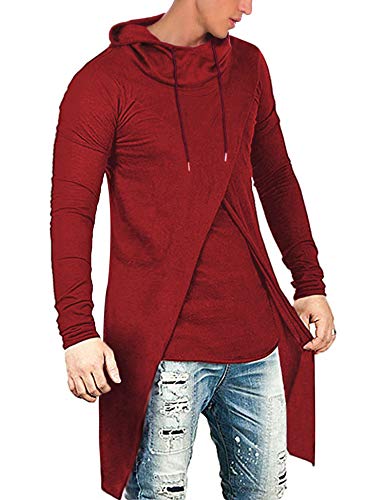 COOFANDY Herren Slim fit Hoodie geschnittenes t-Shirt beiläufiger hip hoplanglength Mantel Baumwollmischung Pullover groß rot von COOFANDY