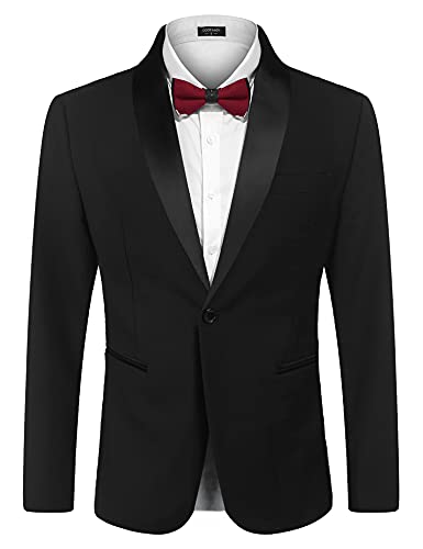 COOFANDY Herren Smoking Jacke Hochzeit Blazer Ein-Knopf-Kleid Anzug für Abendessen, Abschlussball, Party, Schwarz, XL von COOFANDY