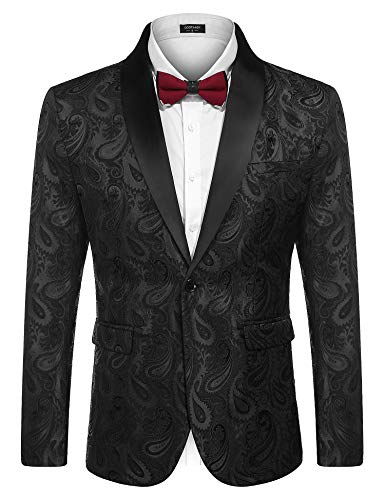 COOFANDY Herren Smoking Sakko Anzug Modern Luxus Stilvoll Anzugjacke Blazer mit Blumenmuster Paisley für Abendessen Hochzeit Party Abschlussball von COOFANDY