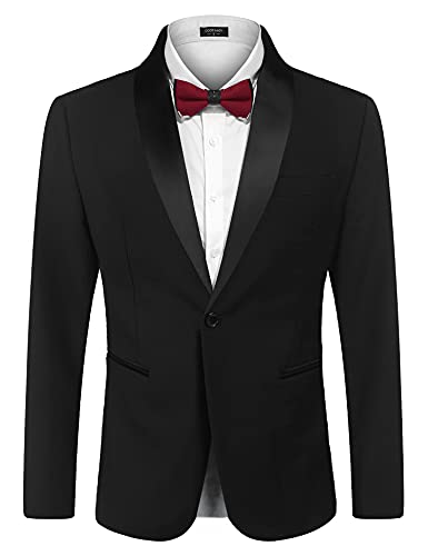 COOFANDY Herren-Smokingjacke, Ein-Knopf-Kleid, Blazer-Jacke für Hochzeit, Abendessen, Abschlussball, Party, Schwarz, L von COOFANDY