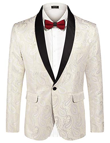 COOFANDY Herren Smokingjacke mit Blumenmuster, Paisleymuster, Schal, Revers, Blazer für Abendessen, Abschlussball, Hochzeit, beige, XX-Large von COOFANDY