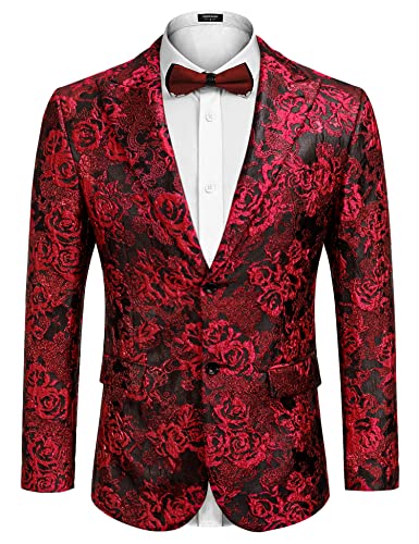 COOFANDY Herren-Smokingjacke mit Blumenmuster, bestickt, für Hochzeit, Abschlussball, Dinner, Party, Blazer, Rot/Ausflug, einfarbig (Getaway Solids), L von COOFANDY