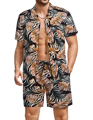 COOFANDY Herren Hawaii Hemd und Strand Hose Casual Floral Blumenmuster Kurzarm Hawaiihemd Urlaub PAT8 S von COOFANDY