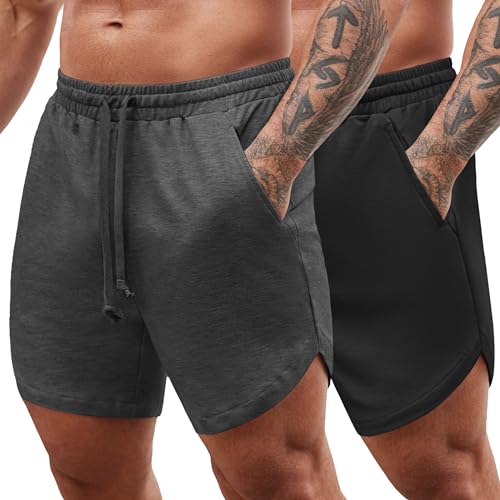 COOFANDY Shorts Herren Kurze Hosen Sommer Stretch Männer Sporthose Kurz mit Taschen 2er Pack Dunkelgrau/Schwarz M von COOFANDY