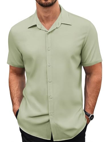COOFANDY Herren Sommer Hemd Kurzarm Freizeithemd Strandshirts Hemden Button Down Hemd Slim Fit Herren Shirt Hellgrün S von COOFANDY