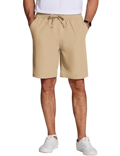 COOFANDY Herren Sommer Shorts Casual Kurze Hosen Chino Freizeithose Strand Shorts mit Elastischem Bund Hellkhaki L von COOFANDY