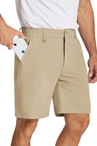 COOFANDY Herren Sommer Shorts Leichte Freizeithose Elastische Taille mit Taschen Khaki L von COOFANDY