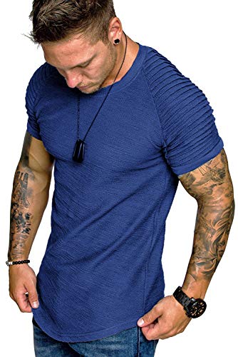 COOFANDY Herren Sommer T-Shirt Rundhals-Ausschnitt Slim Fit Moderner Männer T-Shirt Crew Neck Kurzarm Blau XXL von COOFANDY