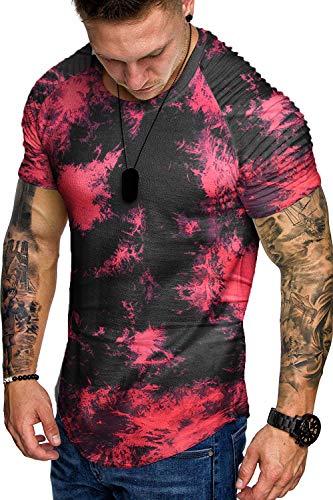 COOFANDY Herren Sommer T Shirts T-Shirt Männer Sportshirt Rundhals T-Shirt Muscle Gym Tops Fitness Schwarz/Rot XXL von COOFANDY