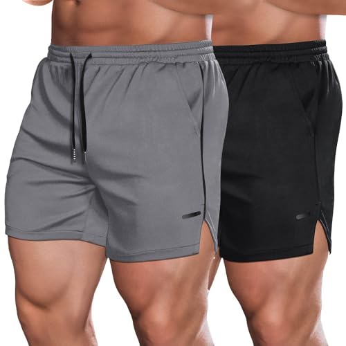 COOFANDY Herren Sport Shorts Laufshorts mit Tasch Kurze Hose Fintness Gym Outdoor Kurz Sporthose Dark Gray/Black L von COOFANDY