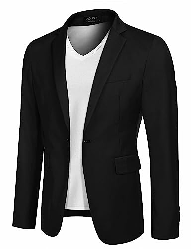 COOFANDY Herren Sportlich Freizeit Blazer Business Sakko Anzugjacke 1 Knöpfe Einfarbig Regular Fit Schwarz L von COOFANDY