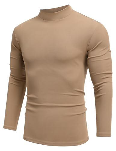 COOFANDY Herren Stehkragenpullover Strick Halbes Rollkragenshirt Langarm Modern Winter Thermo Rundhals Oberteil Khaki XL von COOFANDY