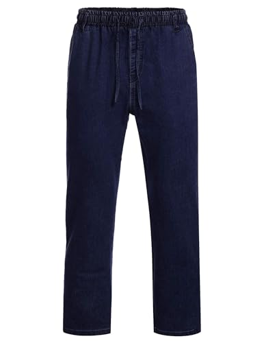 COOFANDY Herren-Stretchjeans lässige Hose Denim Straight Jeans Regular Straight Cut Elastisch Bund mit Kordelzug Cargo-Taschen Freizeit Navy Blau L von COOFANDY