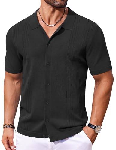 COOFANDY Herrenhemd, lässig, Knopfleiste, kurzärmelig, Sommer, Strand, Mode, Camp-Top, Schwarz, XX-Large von COOFANDY
