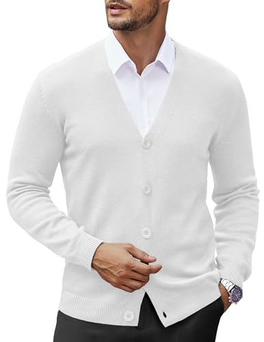 COOFANDY Herren-Strickjacke, V-Ausschnitt, lässig, leicht, Knopfleiste, Strickjacke, Pullover, Farbe: Weiß, Klein COOFANDY Herren-Strickjacke, V-Ausschnitt, lässig, leicht, Knopfleiste, Strickjacke, Pullover, Farbe: Weiß, Klein von COOFANDY