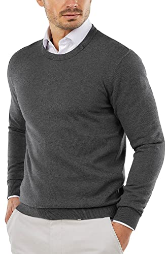 COOFANDY Herren Strickpullover Baumwolle Feinstrick Pullover Rundhals Sweatshirt Langarm Sweater Pulli Dunkelgrau M von COOFANDY