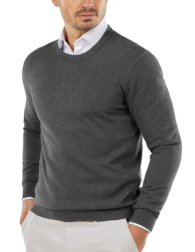 COOFANDY Herren Strickpullover Feinstrick Pullover Rundhals Business Sweatshirt Langarm Strick Sweater Pulli Dunkelgrau M von COOFANDY