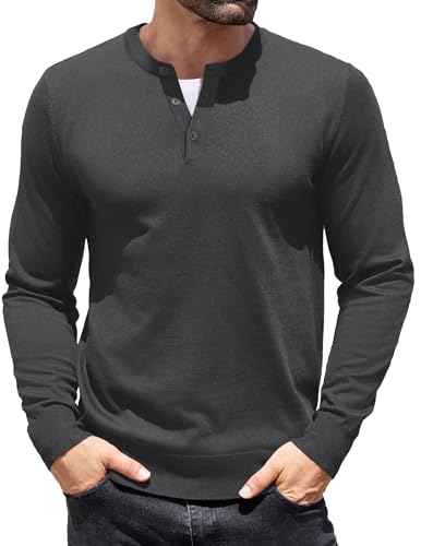 COOFANDY Herren Strickpullover Lang Ärmel Casual Basic Feinstrick Pullover für Männer Einfarbig Strick Shirt Dunkelgrau XXL von COOFANDY
