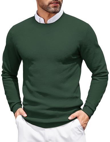 COOFANDY Herren Strickpullover Langarm Crew Neck Feinstrickpullover Winterpullover Arbeitspullover Rollsaum Sweatshirt Regular Fit Pullis Grün L von COOFANDY