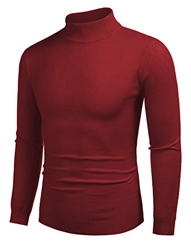 COOFANDY Herren Pullover Winter Rollkragen Strickpullover Warmer Basic Feinstrick Stehkragen Pullover Weinrot S von COOFANDY