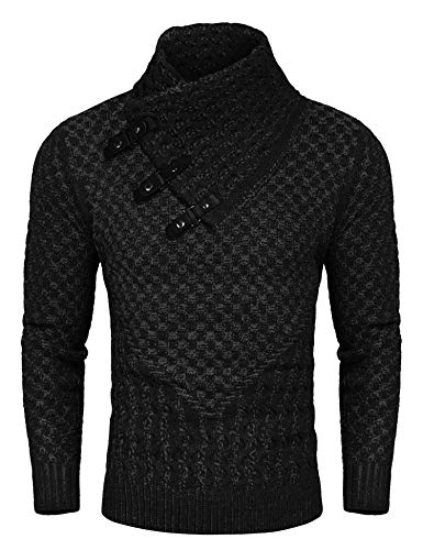 COOFANDY Herren Strickpullover Rollkragenpullover Langarm Slim Fit Designer Schalkragen Pullover, A- Schwarz, XX-Large von COOFANDY