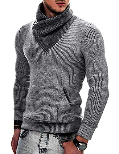 COOFANDY Herren Strickpullover Rollkragenpullover Schalkragen Pullover Slim Fit High Neck Hoodies mit Taschen, Dunkel_Grau, L von COOFANDY