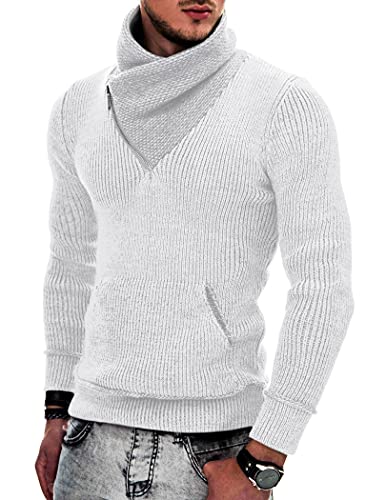 COOFANDY Herren Strickpullover Rollkragenpullover Schalkragen Pullover Slim Fit High Neck Hoodies mit Taschen, Weiss/opulenter Garten, Klein von COOFANDY