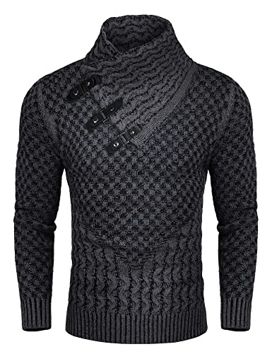 COOFANDY Herren Strickpullover Rollkragenpullover mit hohem Kragen - Grau - Groß von COOFANDY