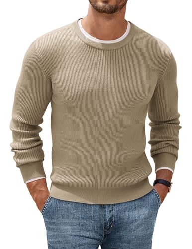 COOFANDY Herren Strickpullover Rundausschnitt Gestrick Pullover Business Feinstrick Pullover Langarm Sweater Trendy Fit Pulli Mondgrau 3XL von COOFANDY