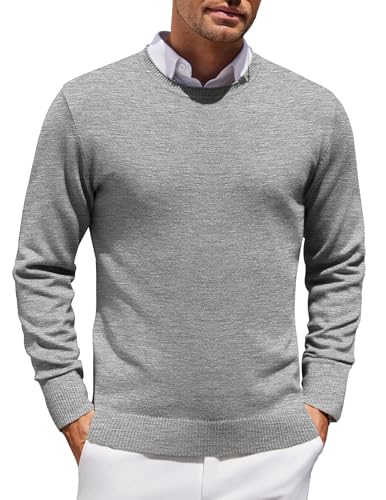 COOFANDY Herren Strickpullover Rundhals Imitation Kaschmir Pullover Langarm Feinstrick Winterpullover, grau, XXL von COOFANDY