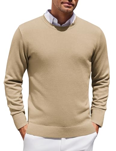 COOFANDY Herren Strickpullover Rundhals Pullover Langarm Feinstrick Basic Sweater, khaki, XL von COOFANDY