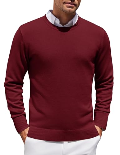 COOFANDY Herren Strickpullover Rundhals Imitation Kaschmir Pullover Langarm Feinstrick Winterpullover, weinrot, XXL von COOFANDY