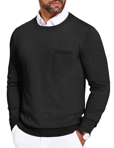 COOFANDY Herren Strickpullover Rundhals Leichte Pullover Langarm Slim Fit Dünn Pulli Schwarz M von COOFANDY