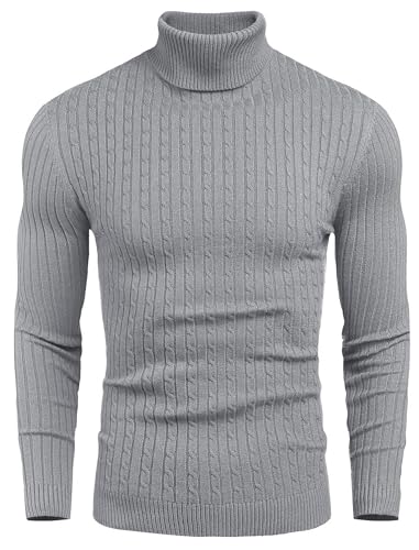 COOFANDY Herren Strickpullover Warme Rollkragenpullover Regular fit Baumwolle mit Rollkragen Sweater Pulli Männer Grau M von COOFANDY