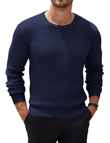COOFANDY Herren Strickpullover mit Rundausschnitt Männer Business Pullover Sweatshirt Ribbed Trendy Sweater Pulli Blauviolett 3XL von COOFANDY