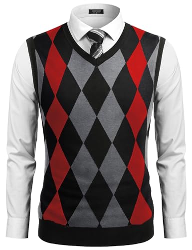COOFANDY Herren Strickweste Ärmellose Pullunder V-Ausschnitt Warm Slim Fit Business Einfarbig Wollweste für Männer XXL von COOFANDY