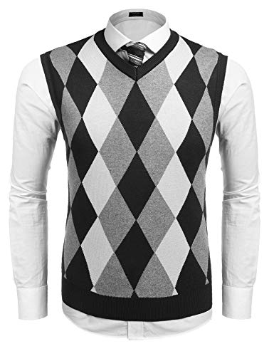 COOFANDY Herren Strickweste Pullunder V-ausschnitt Einfarbig Ärmellos Weste Business Wollweste für Männer Schwarz XL von COOFANDY