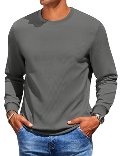 COOFANDY Herren Sweatshirt Basic Sweatshirt Langarm Pullover mit Rundhals Pulli Casual Sweatshirts Gerippt Pullover Einfarbig Sweater für Männer Dunkelgrau M von COOFANDY