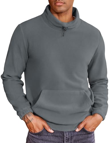 COOFANDY Herren Fleecepullover Fleece Pullover Sweatshirt Stehkragen Warm Winter Pulli Dunkel Grau XXL von COOFANDY
