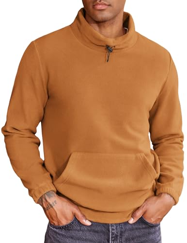 COOFANDY Herren Sweatshirt Fleece Pullover Stehkragen Känguru-Tasche Winter Tops Hell Braun XXL von COOFANDY