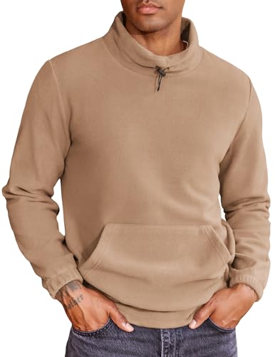 COOFANDY Herren Fleecepullover Fleece Pullover Sweatshirt Stehkragen Warm Winter Pulli Khaki XXL von COOFANDY